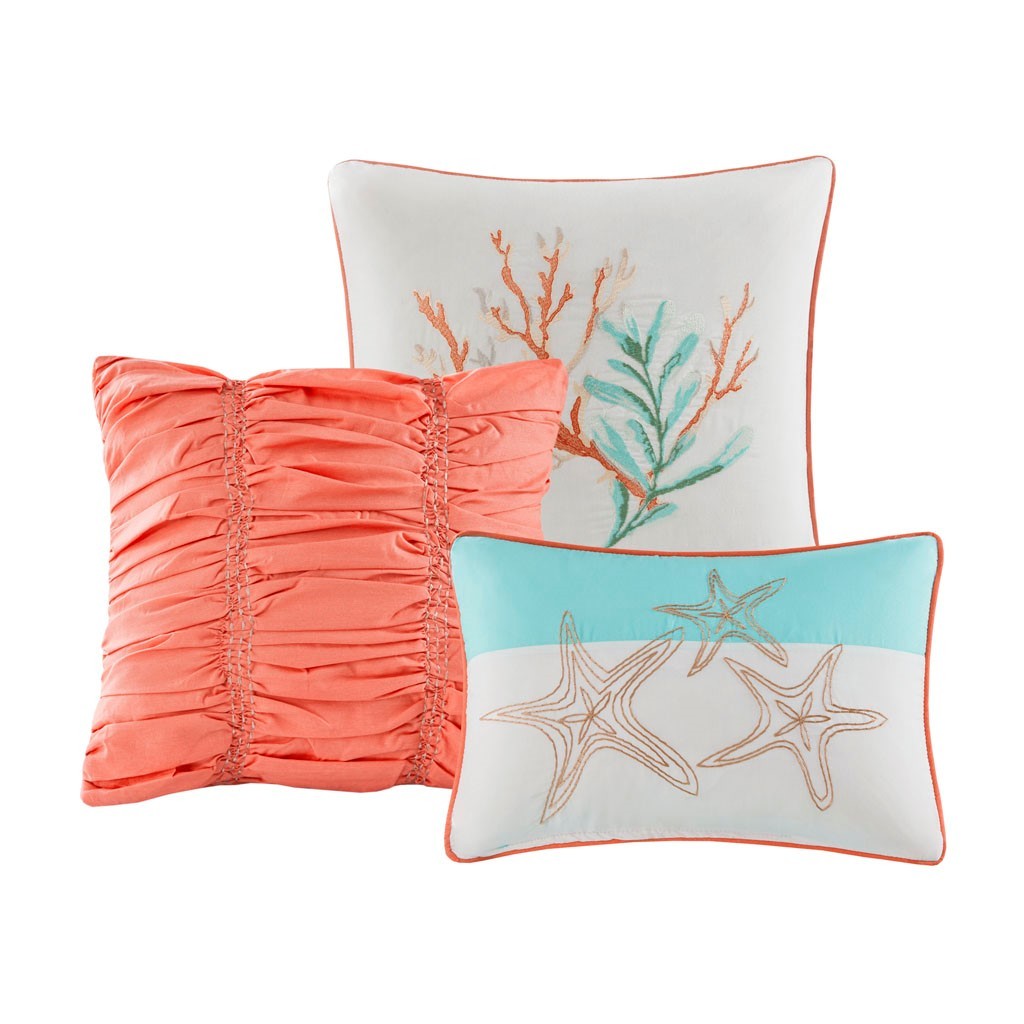 7 Piece Cotton Sateen Comforter Set Coral King