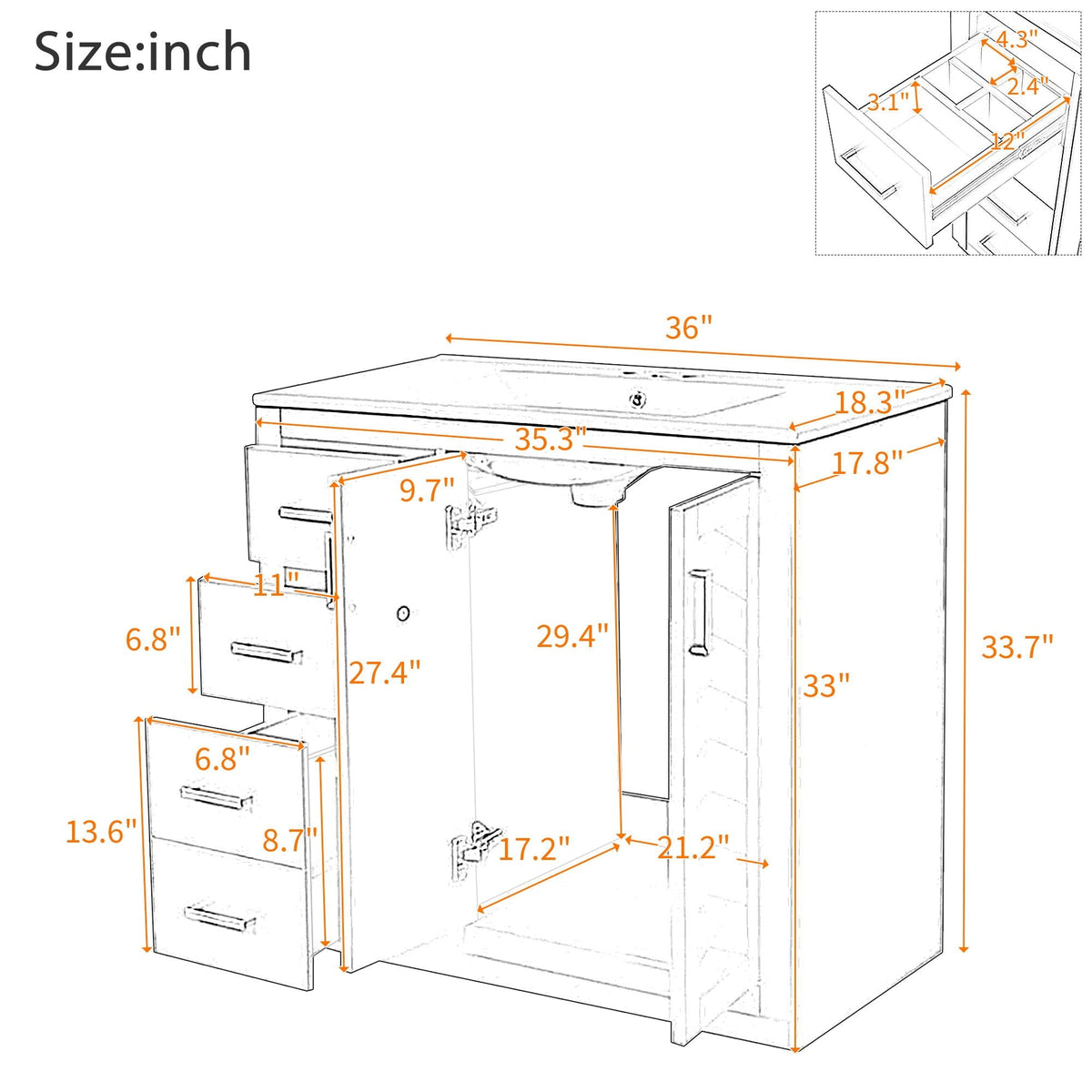 Bathroom Vanity With Sink Combo, Storage Cabinet, Freestanding Set With 3 Drawers & Soft Closing Doors