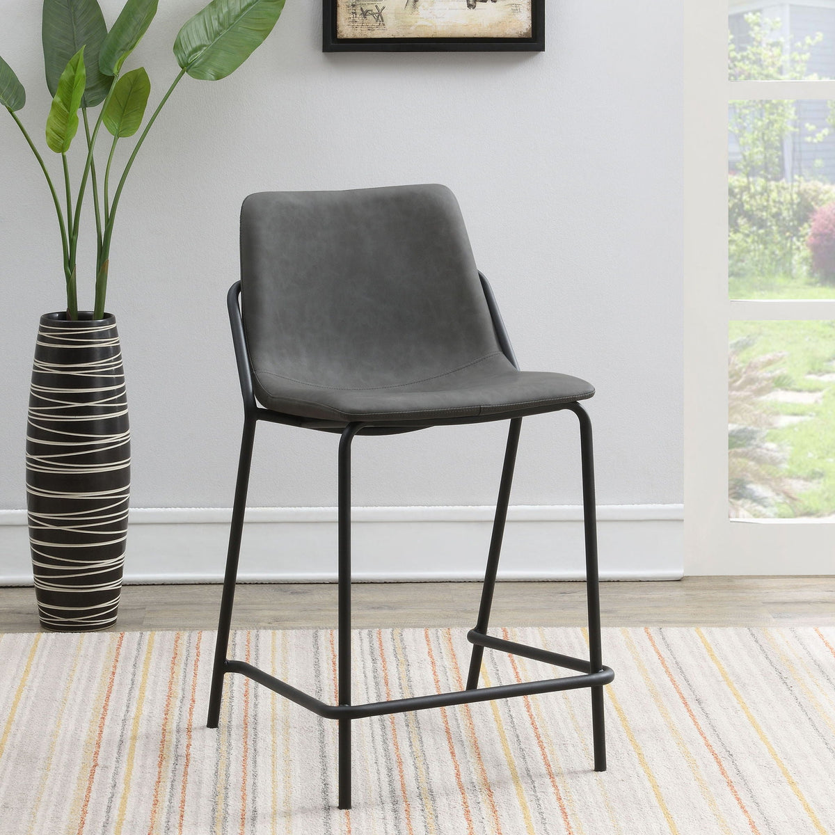 Counter Height Stools With Footrest (Set of 2) - Gray / Black