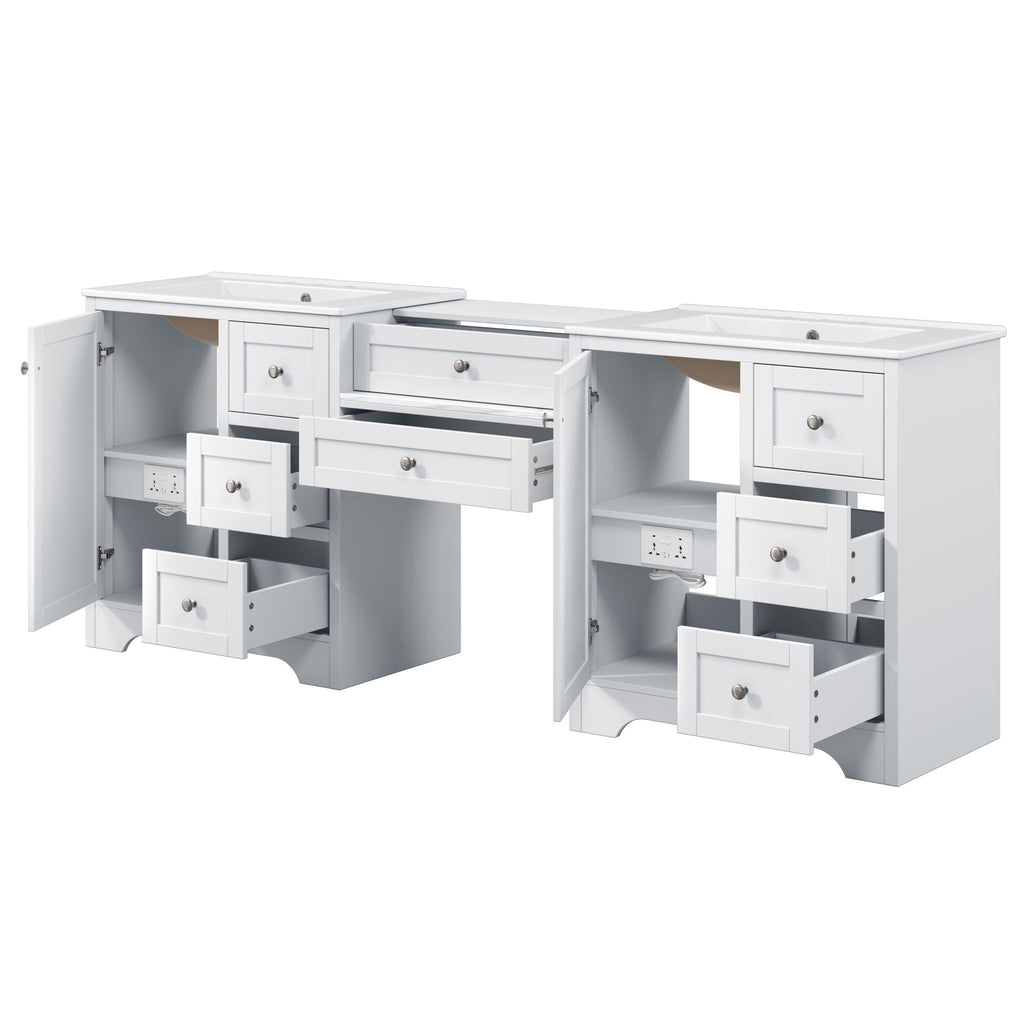Double Sink Bathroom Vanity With Countertop, 2 Ceramic Sinks, 6 Drawers