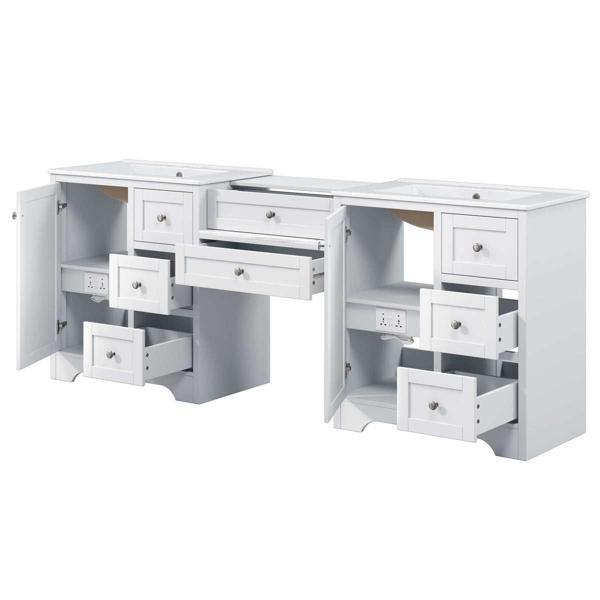 Double Sink Bathroom Vanity With Countertop, 2 Ceramic Sinks, 6 Drawers