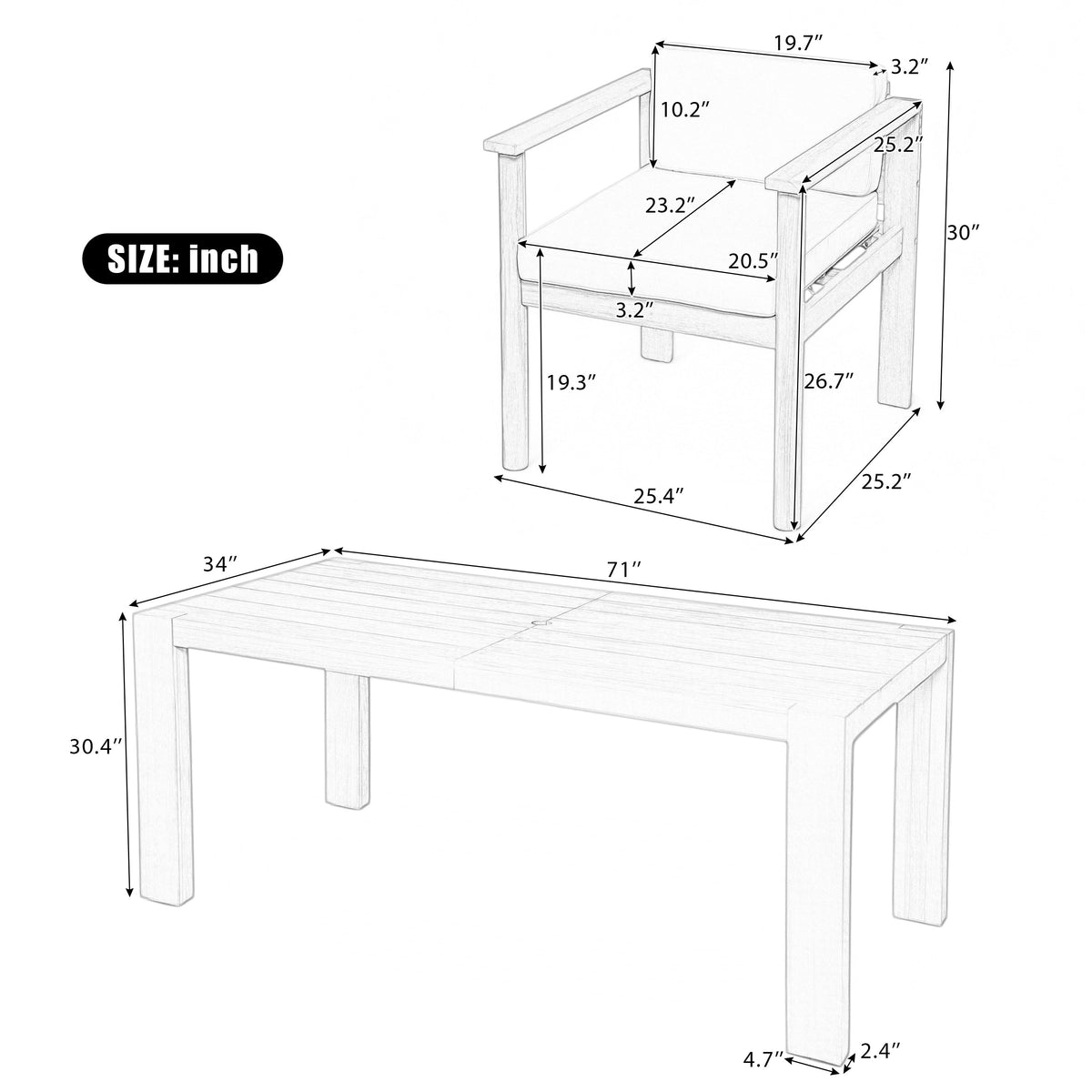 TREXM 7-Piece Patio Dining Table Set for 6