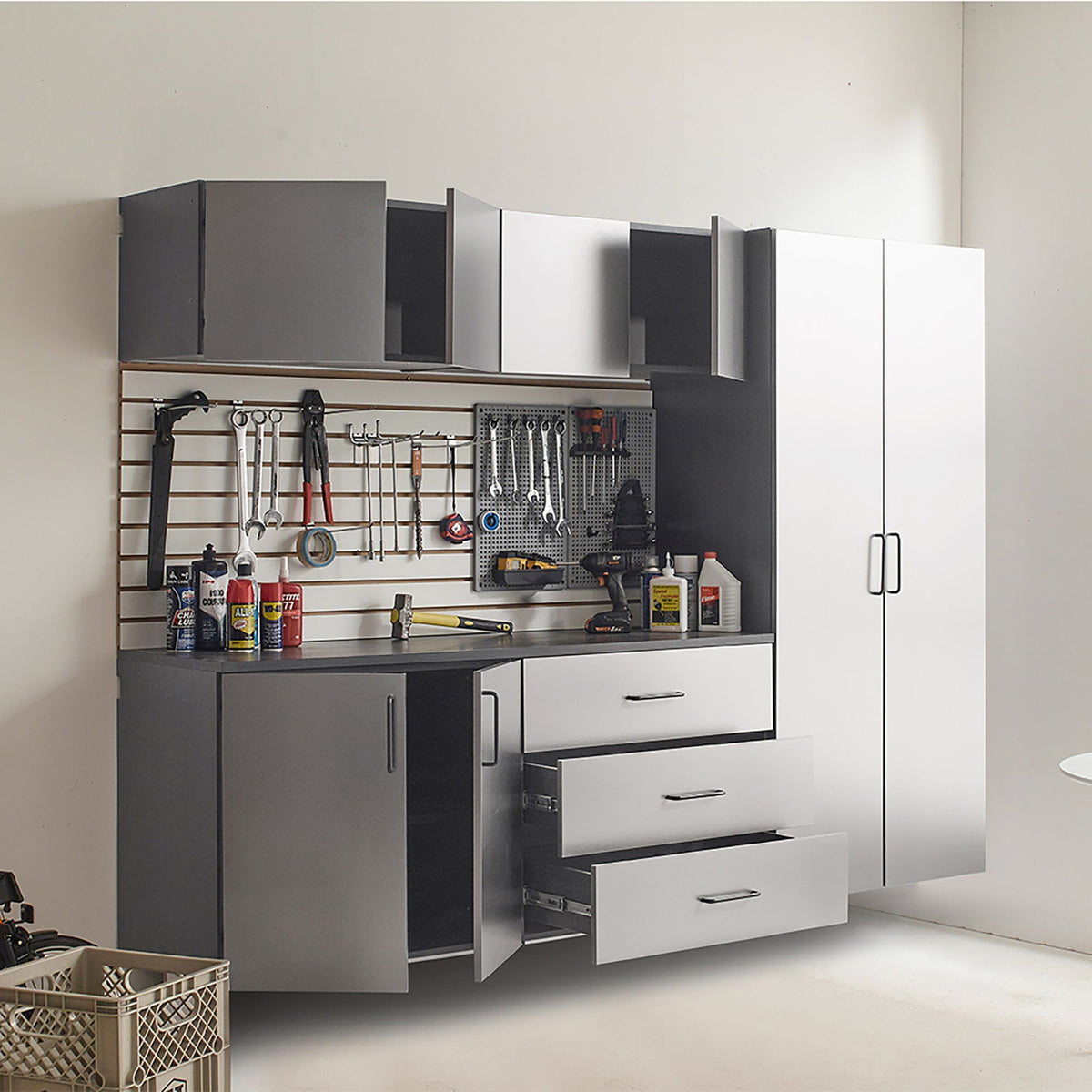 Astro Series - Garage Cabinet Set B With Soft Closing Drawers - Metallic Gray