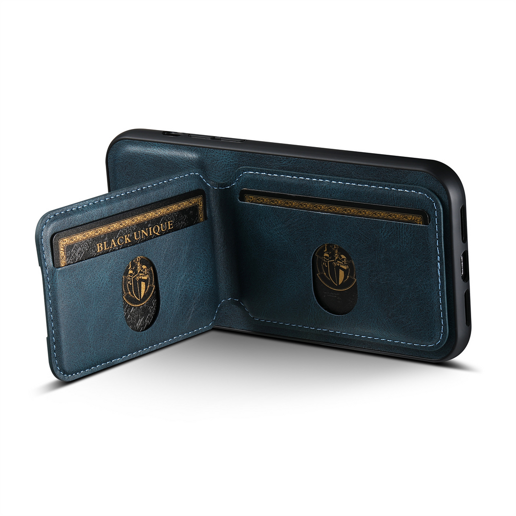 Leather Wallet Phone Case with Card Holder – iPhone 11–16 | Black, Brown & Blue