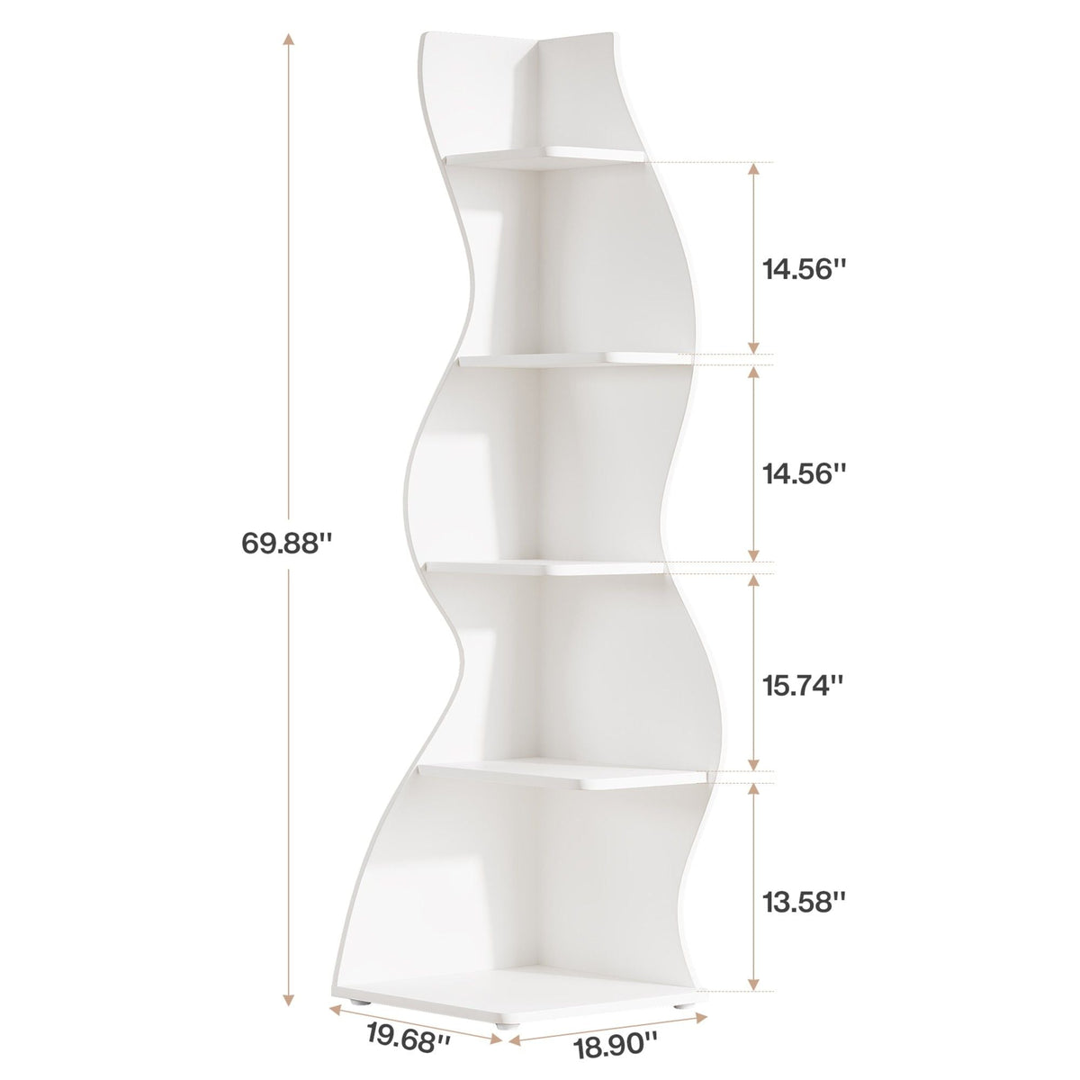 5 Tier Wavy Corner Bookshelf And Plant Stand For Living Room