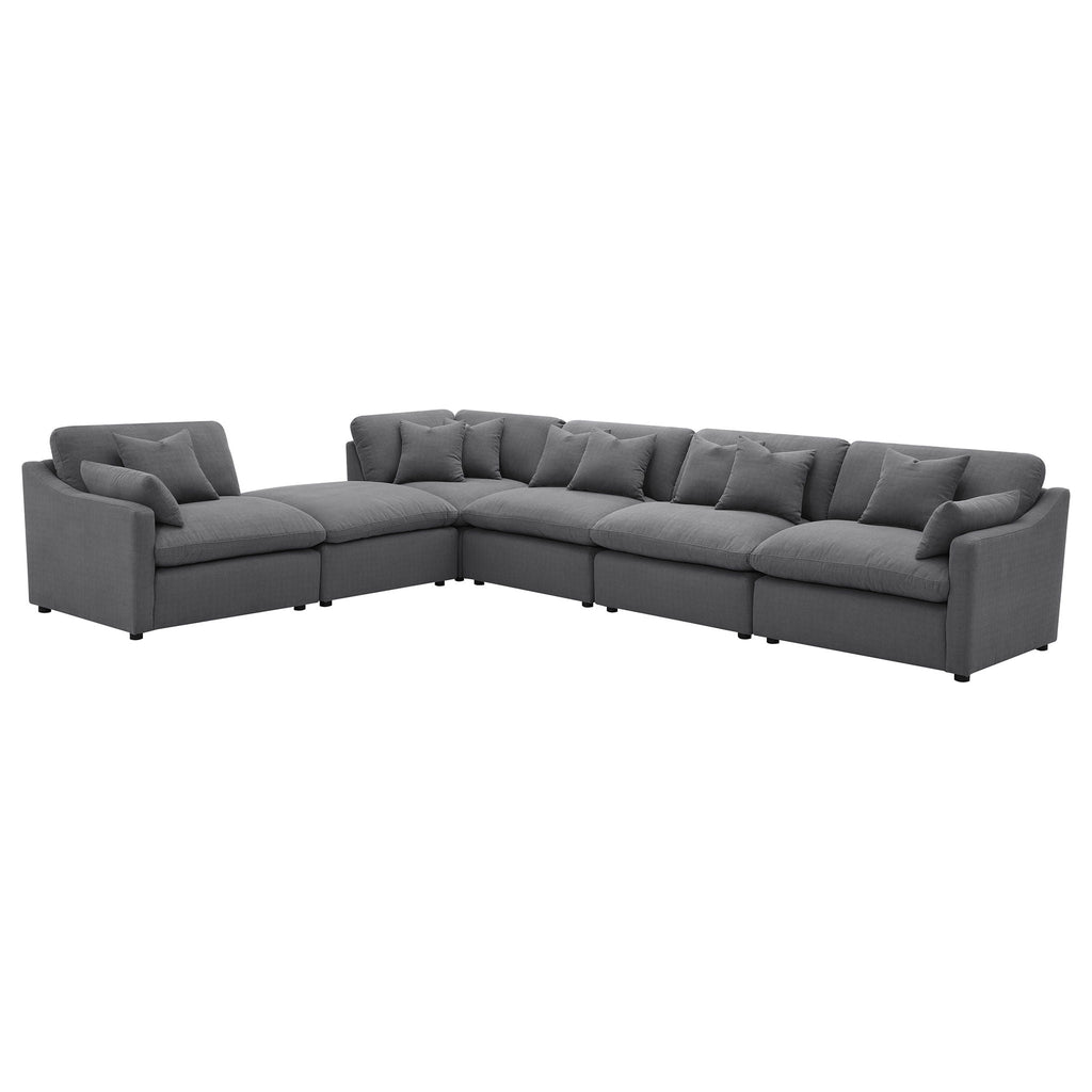 6 Piece Upholstered Modular Sectional Sofa With Reversible Cushions And Ottoman - Charcoal