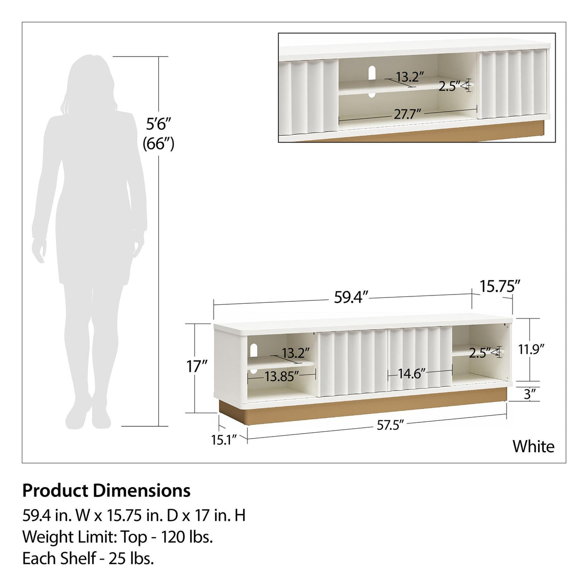 Rene - Scalloped TV Stand For TVs Up To 65" - White