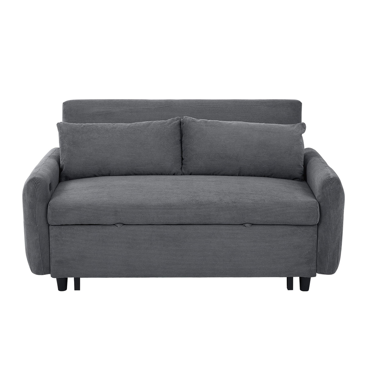 Pull-Out 2 Seat Modern Sleeper Sofa With 2 Throw Pillows And USB Ports