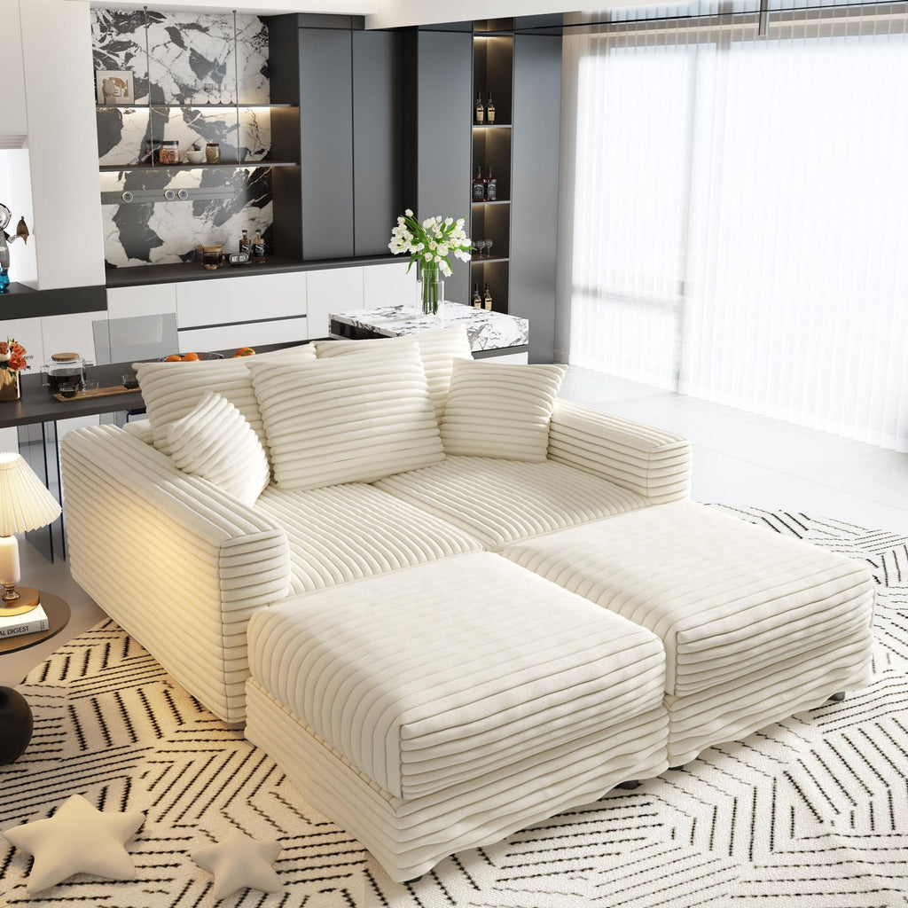 Deep Seat Convertible Sofa With Soft Pillows And Ottomans