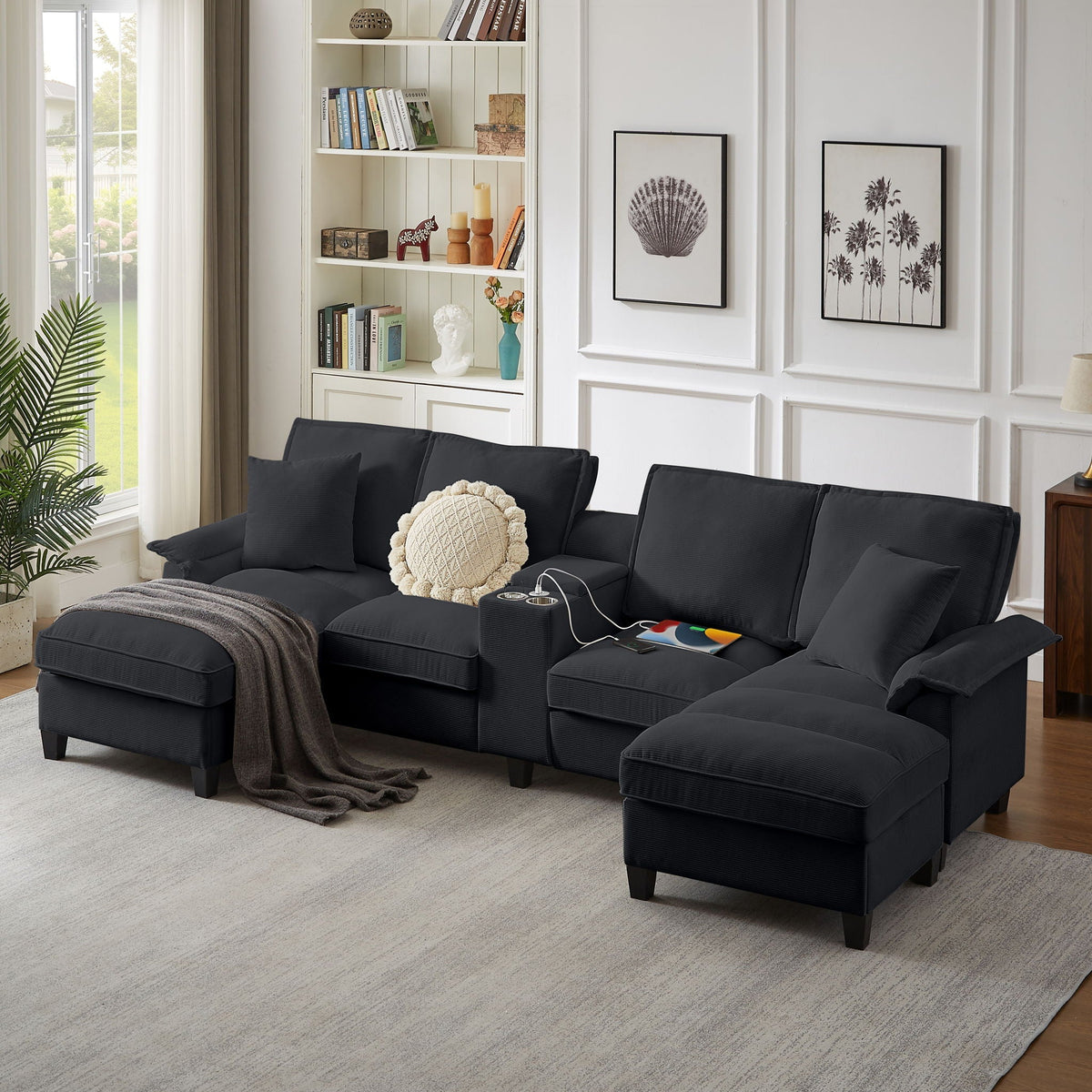 Modern U-Shaped Sectional Sofa Bed With Storage