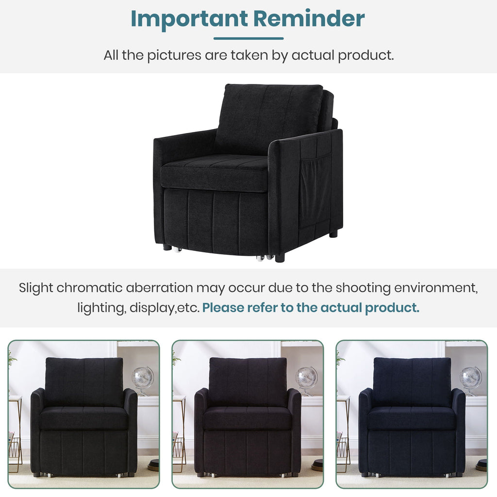 Upholstered Convertible Sleeper Sofa With 5 Position Backrest, Side Pockets, Storage
