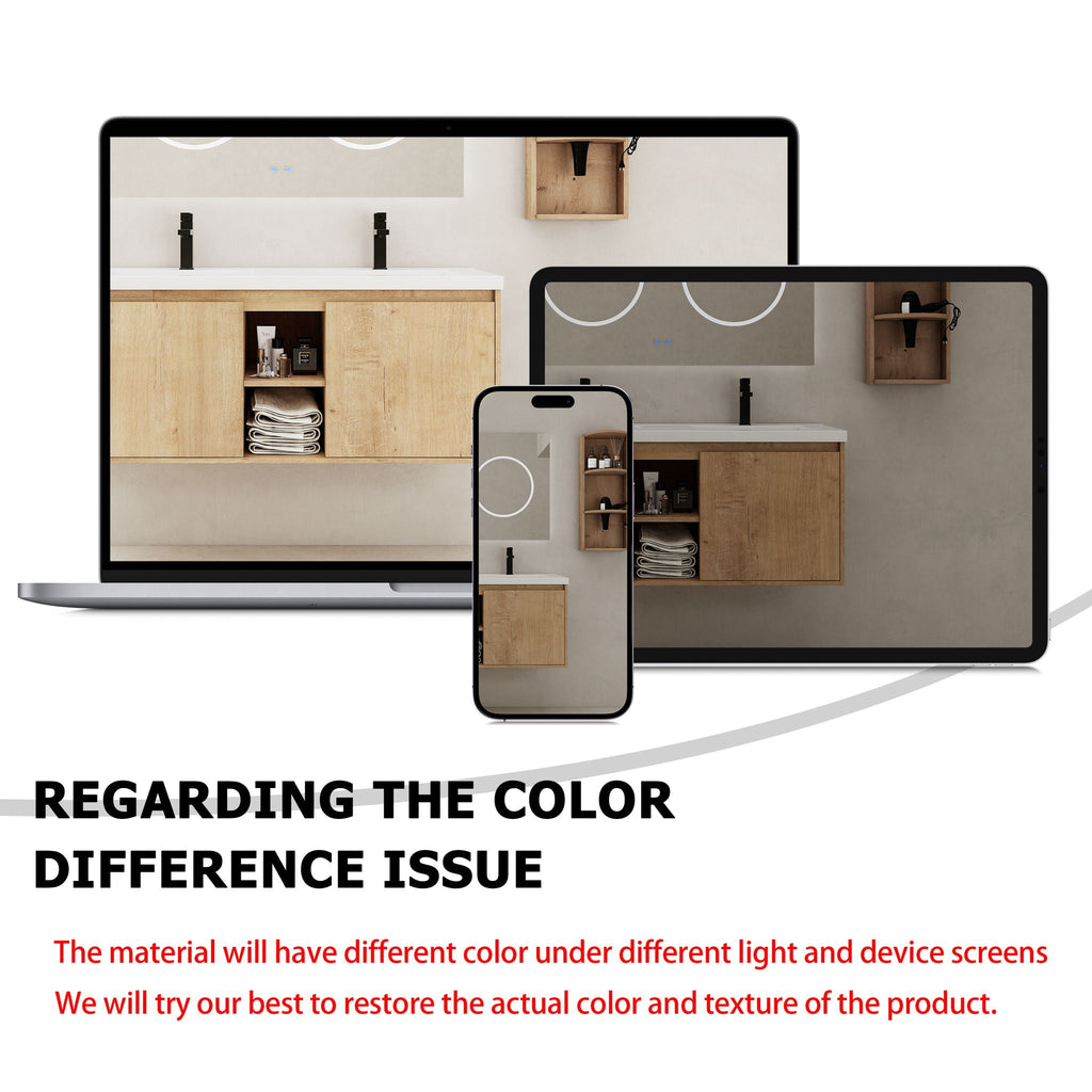 48" Wall Mounted Bathroom Vanity With Double Resin Sink And Storage Rack Soft Close Doors Plywood Construction - Imitative Oak