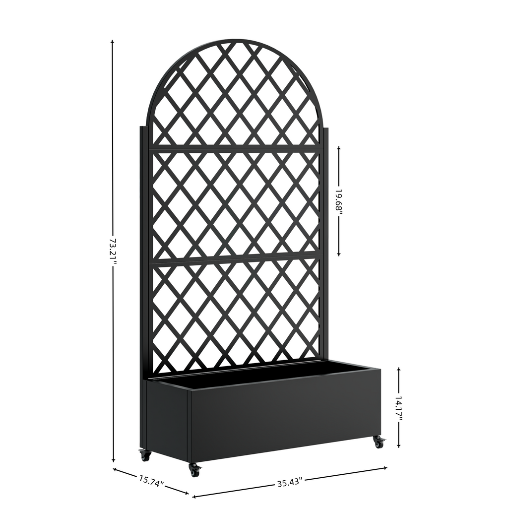 Round Metal Planter Box with Trellis