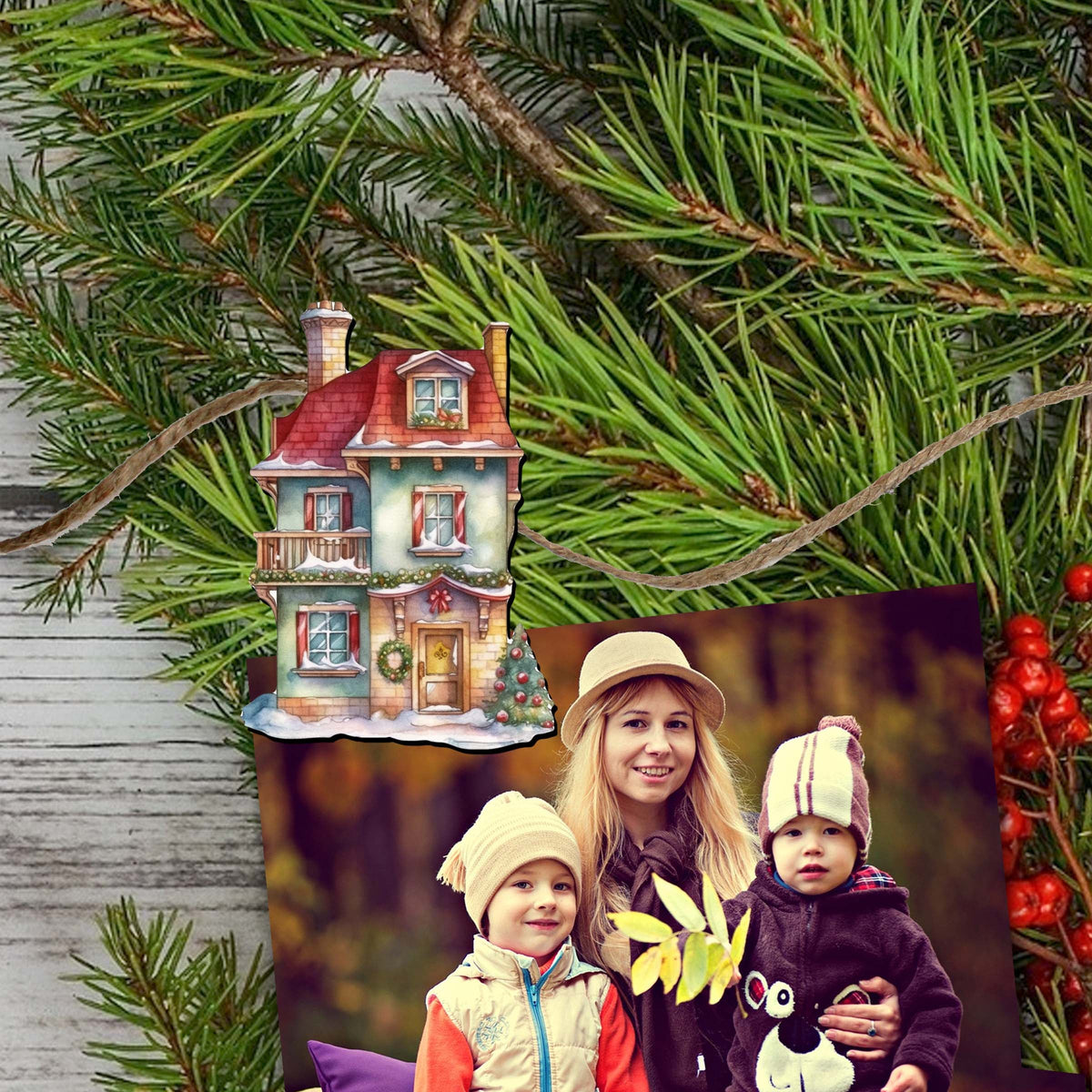 Dream Houses Clip-On Eco Wood Decorative Ornaments Set of 6 by G. Debrekht - Christmas Decor - 8090029C-S6