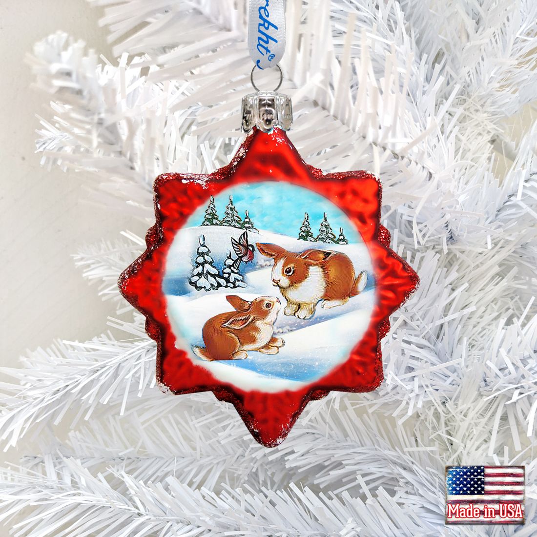 Santa Rabbits Mercury Glass Ornament by G. DeBrekht - Wildlife Holiday Decor - 771019