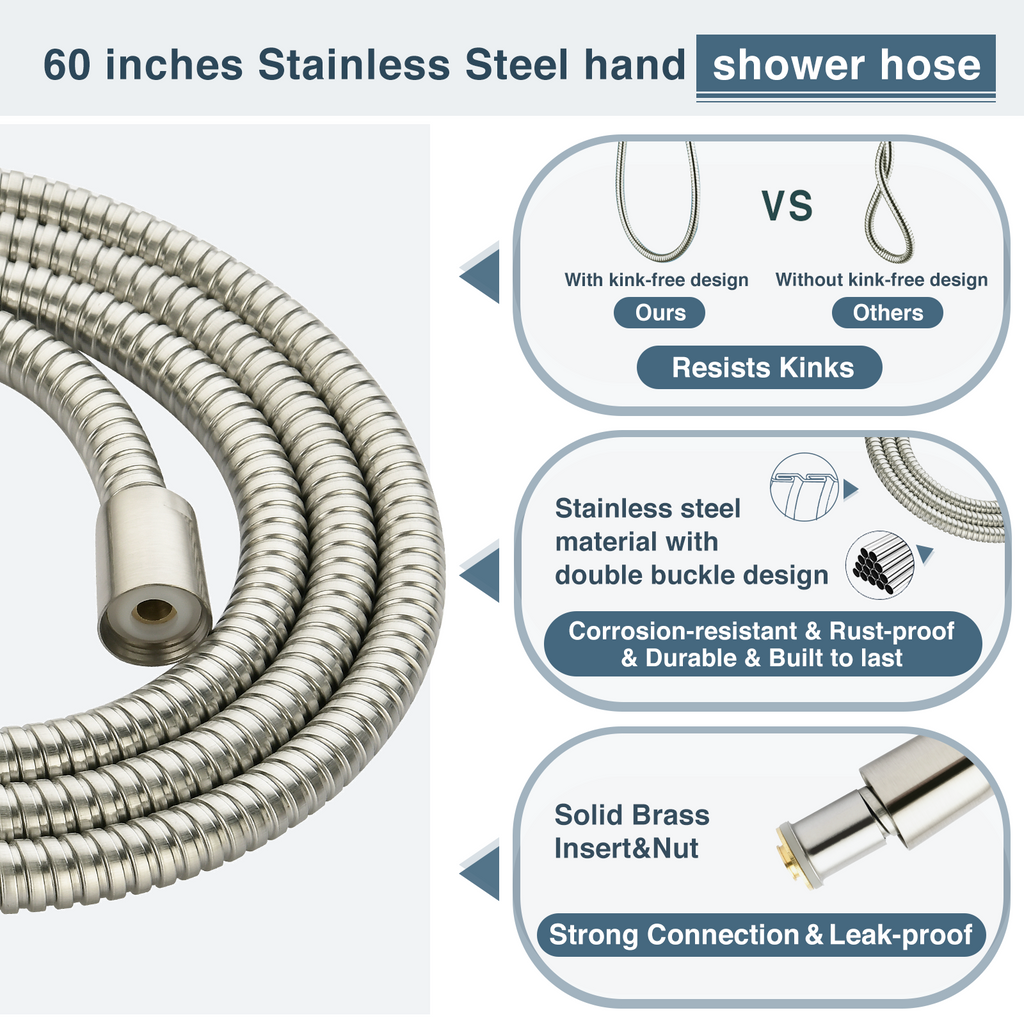 Square 3-Spray Handheld Shower Head Set with Hose and Shower Arm Mount Bracket