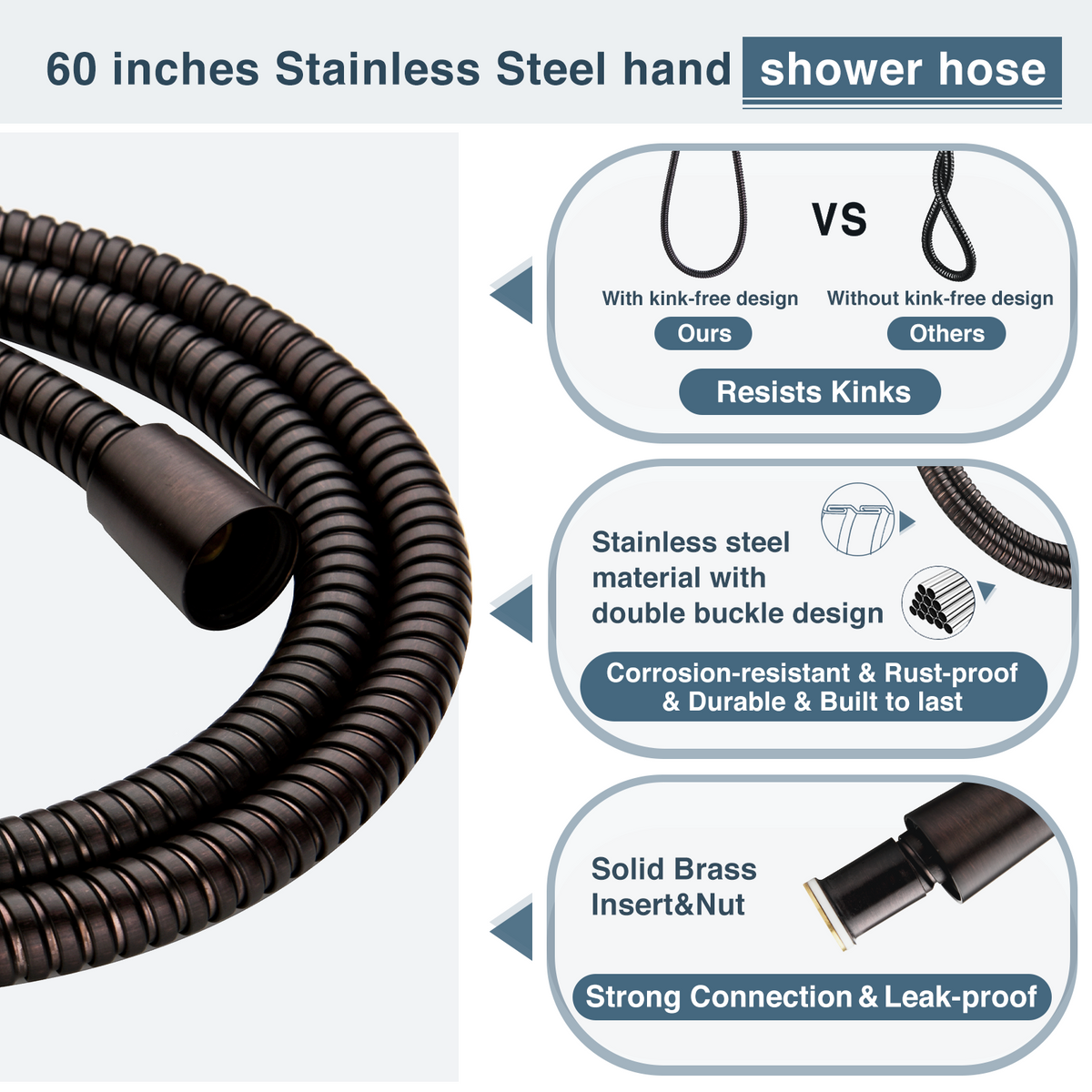 Square 3-Spray Handheld Shower Head Set with Hose and Shower Arm Mount Bracket