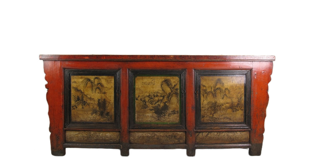 Gansu 85" Long Red Hand Painted Chinese Sideboard