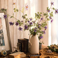 Faux Silk German Clematis Flower Stem in Purple 40" Tall