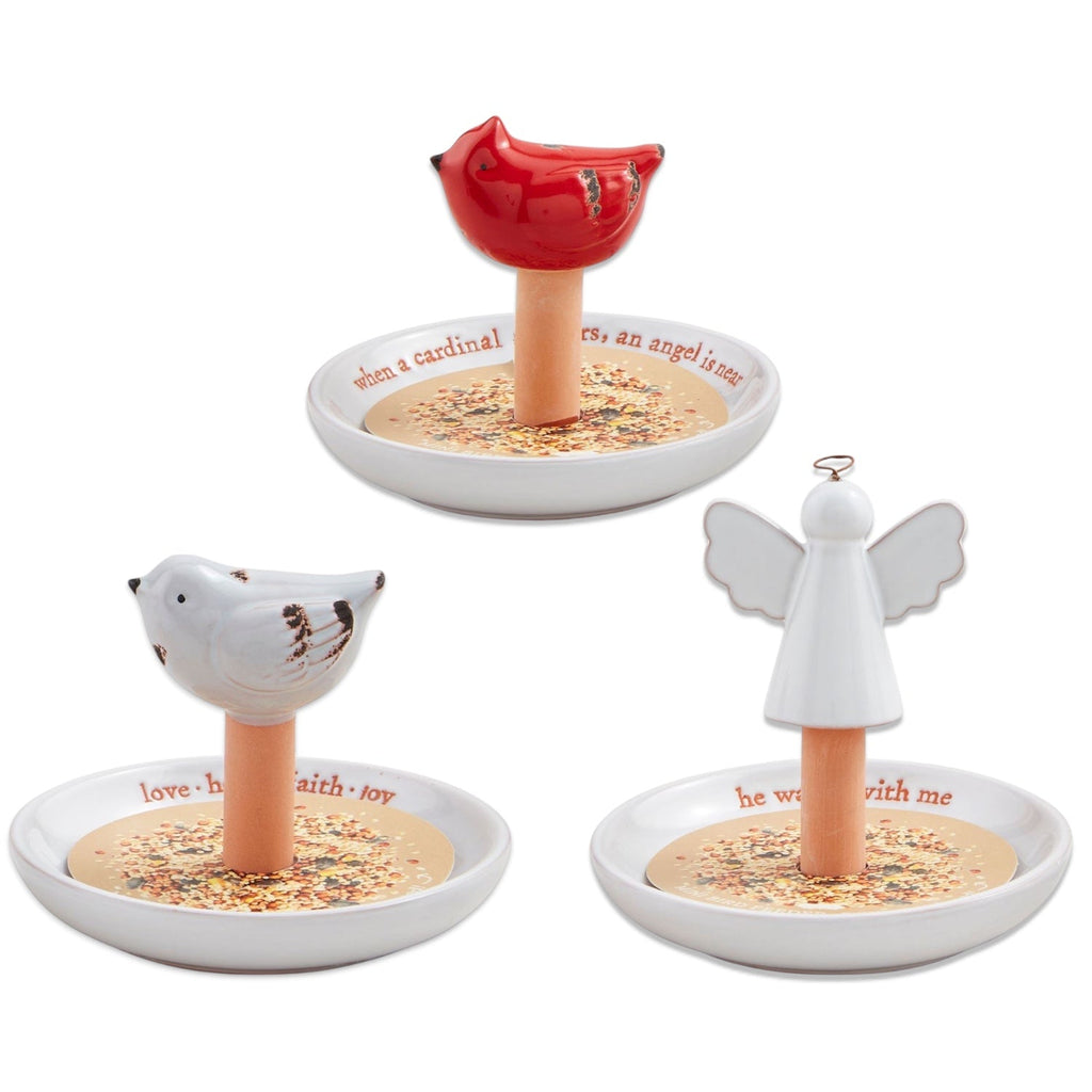 Glazed Terracotta Mini Bird Feeders | Angel, Cardinal, Bluebird