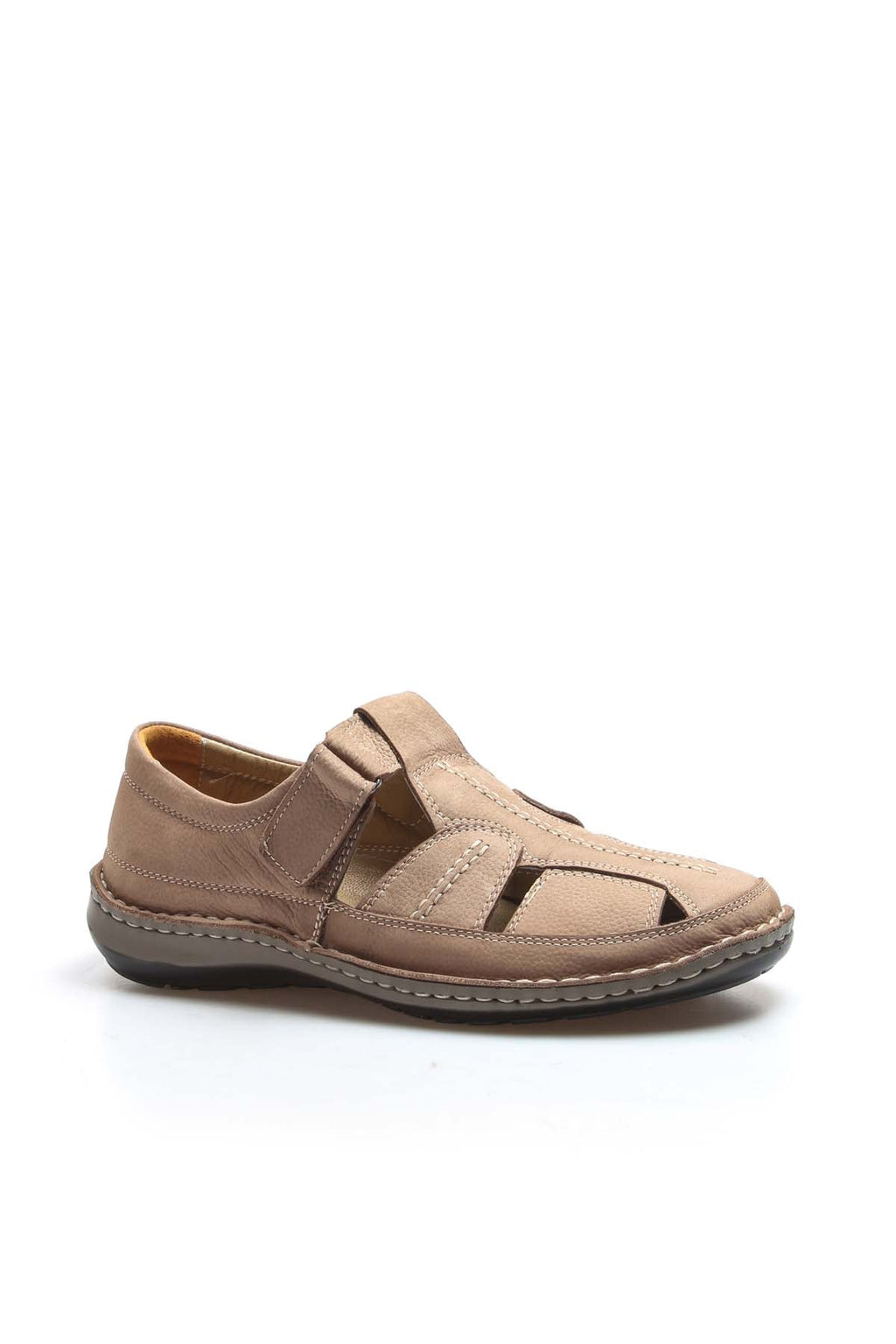 Men's Beige Leather Sandal Shoes - Wessi