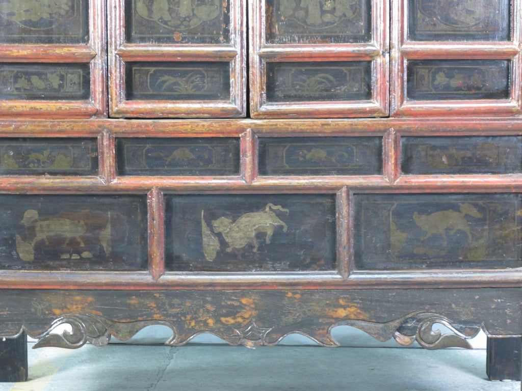 Hand Painted 80" Inch Tall Antique Chinese Cabinet