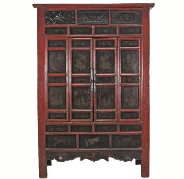 Hand Painted 80" Inch Tall Antique Chinese Cabinet