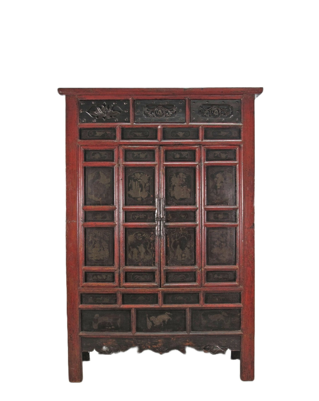 Hand Painted 80" Inch Tall Antique Chinese Cabinet