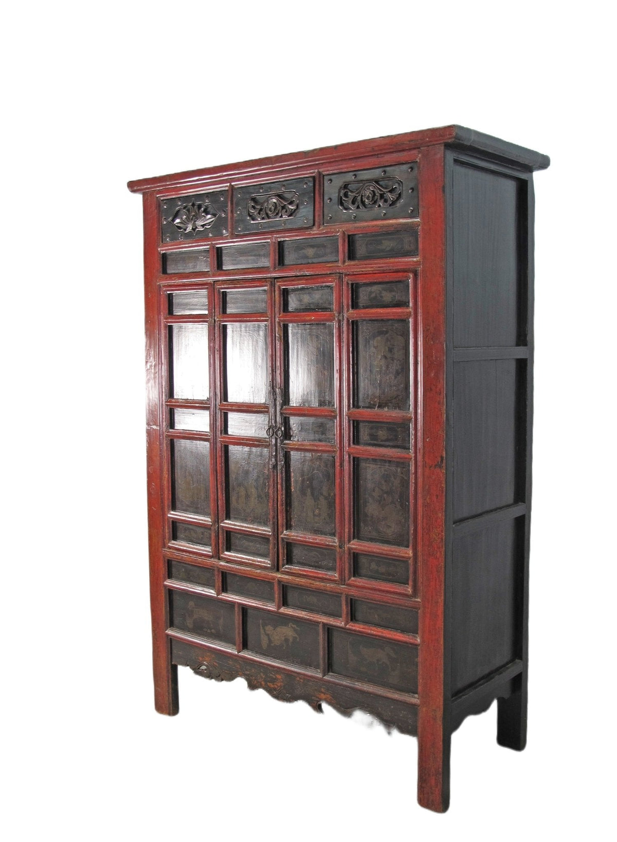 Hand Painted 80" Inch Tall Antique Chinese Cabinet