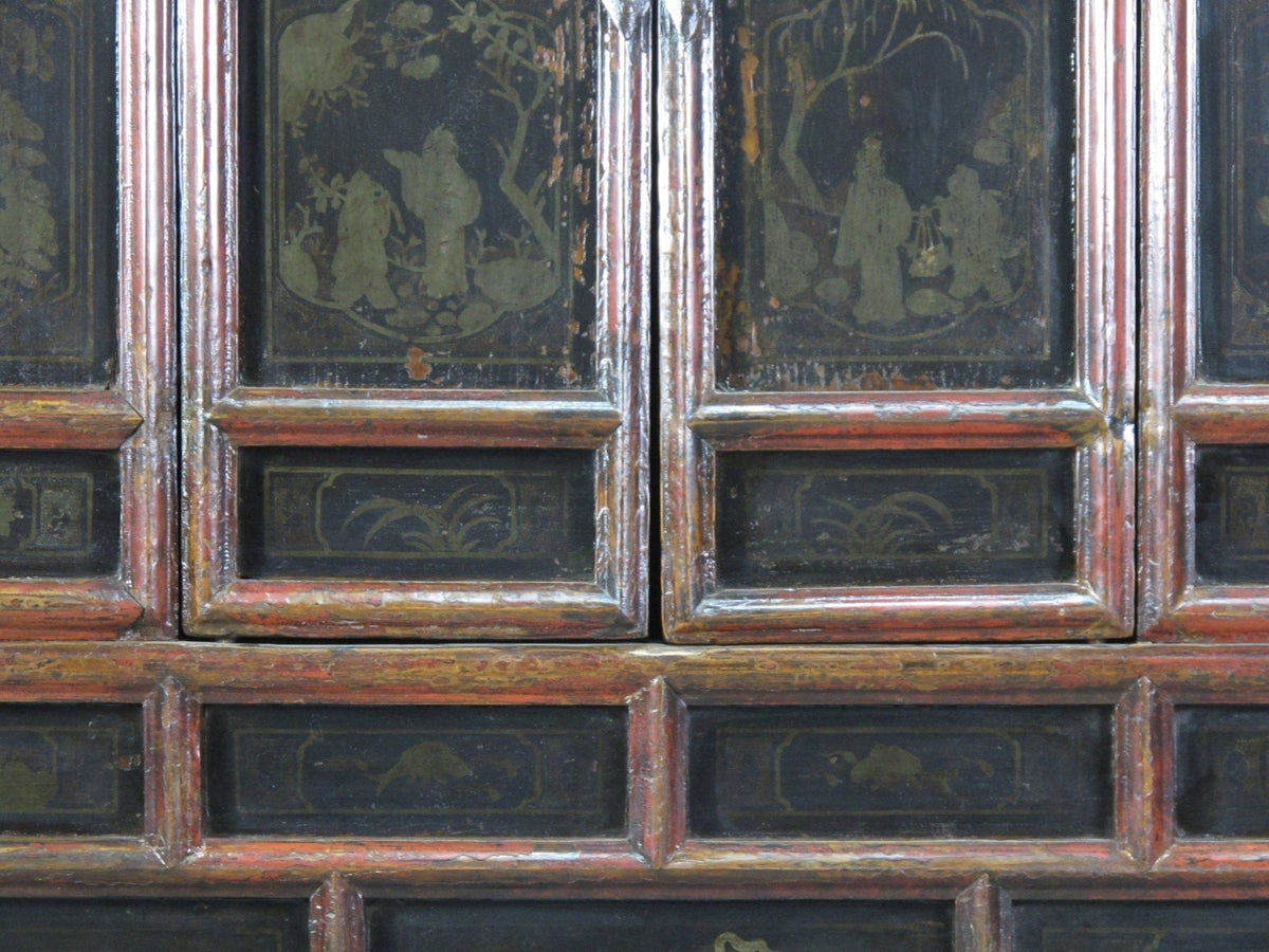 Hand Painted 80" Inch Tall Antique Chinese Cabinet