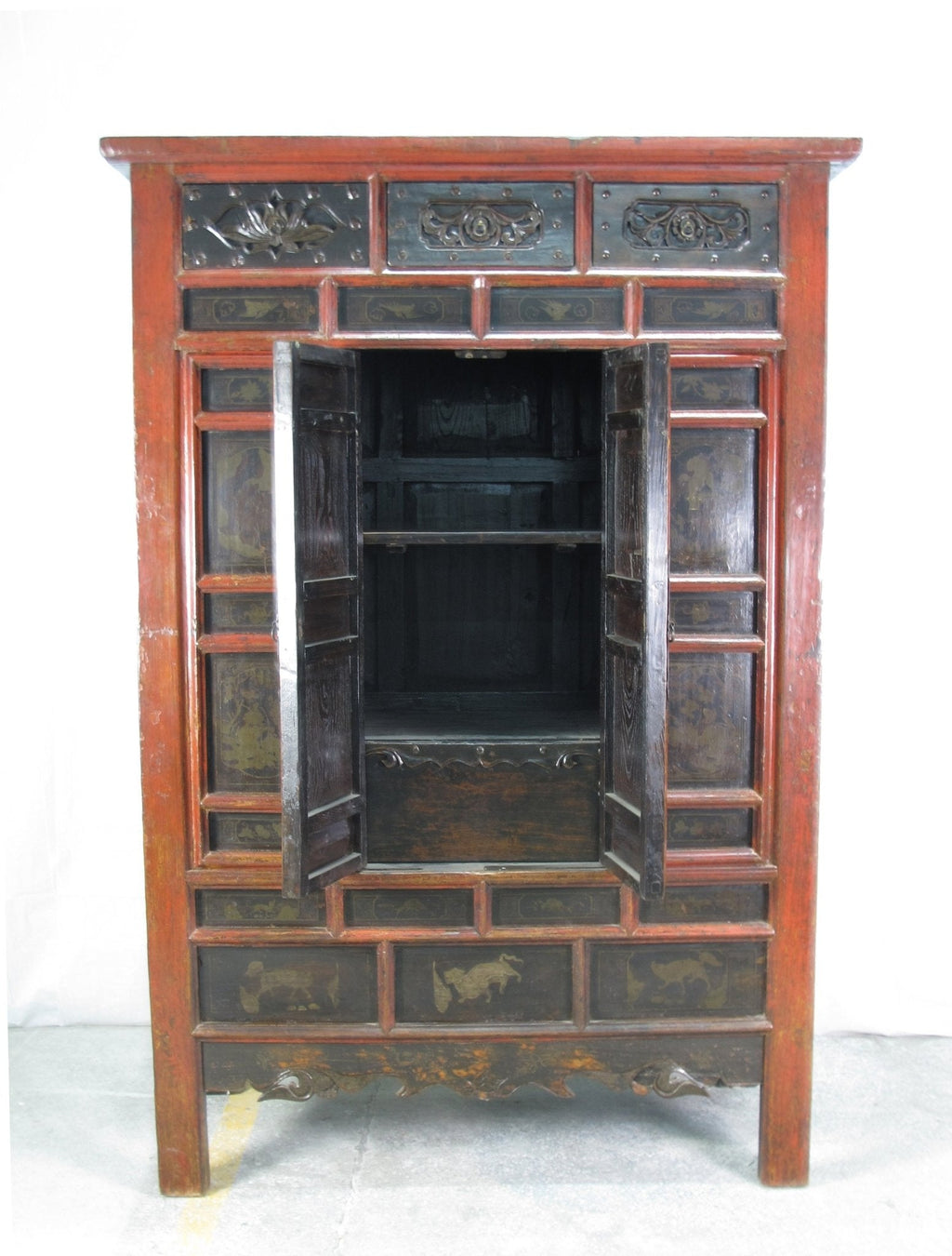 Hand Painted 80" Inch Tall Antique Chinese Cabinet