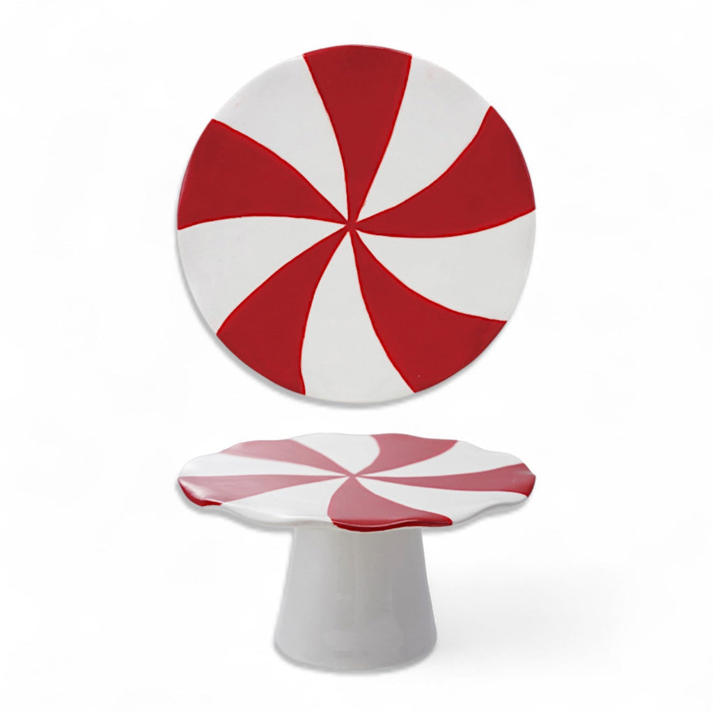 Hand-Painted Ceramic Peppermint Pedestal