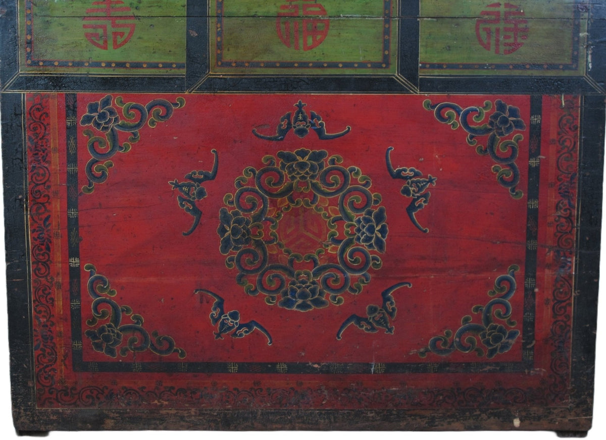 Hand Painted Five Bats Antique Gansu Tibetan Cabinet
