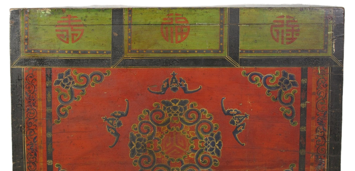 Hand Painted Five Bats Antique Gansu Tibetan Cabinet