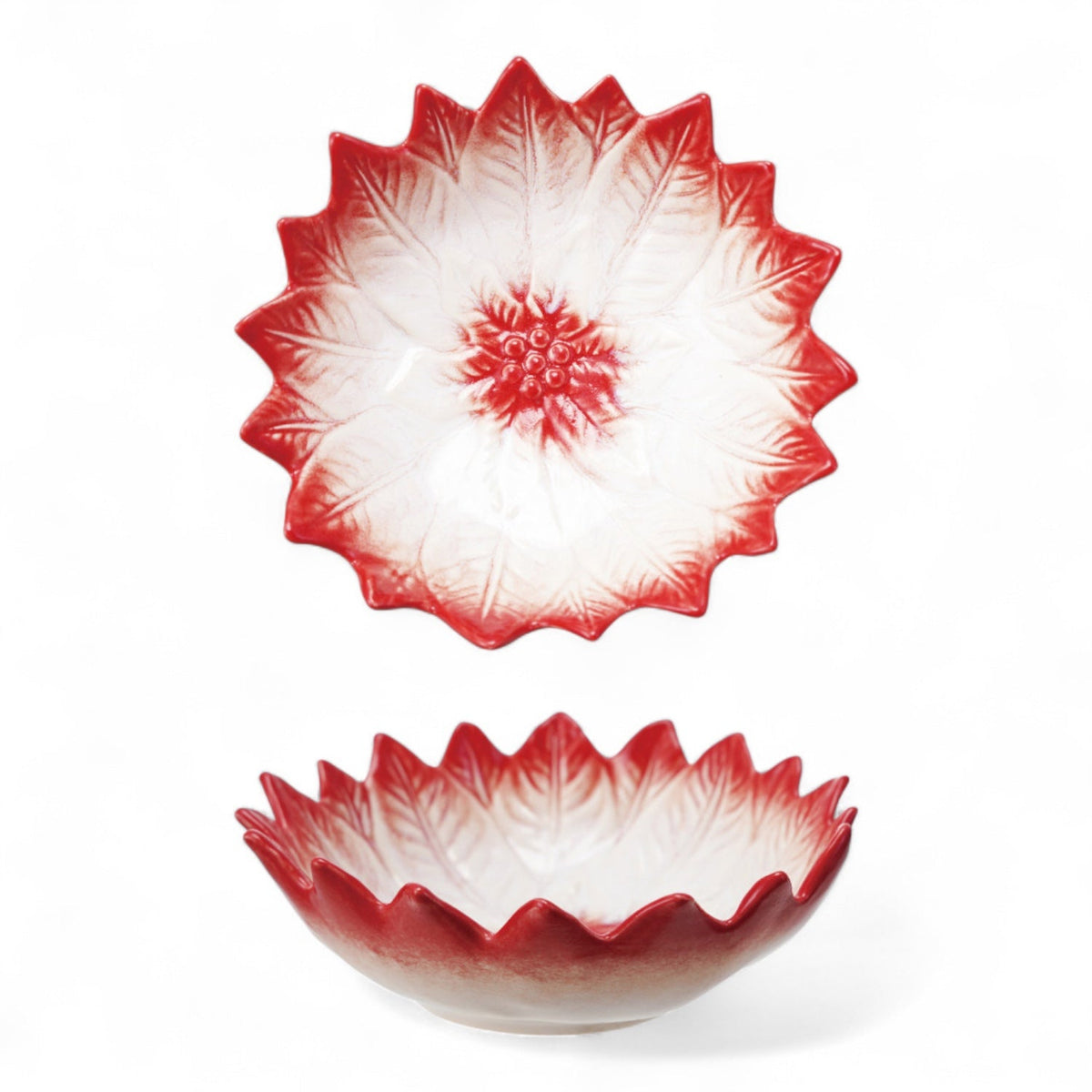 Hand-Painted Poinsettia Ceramic Bowl