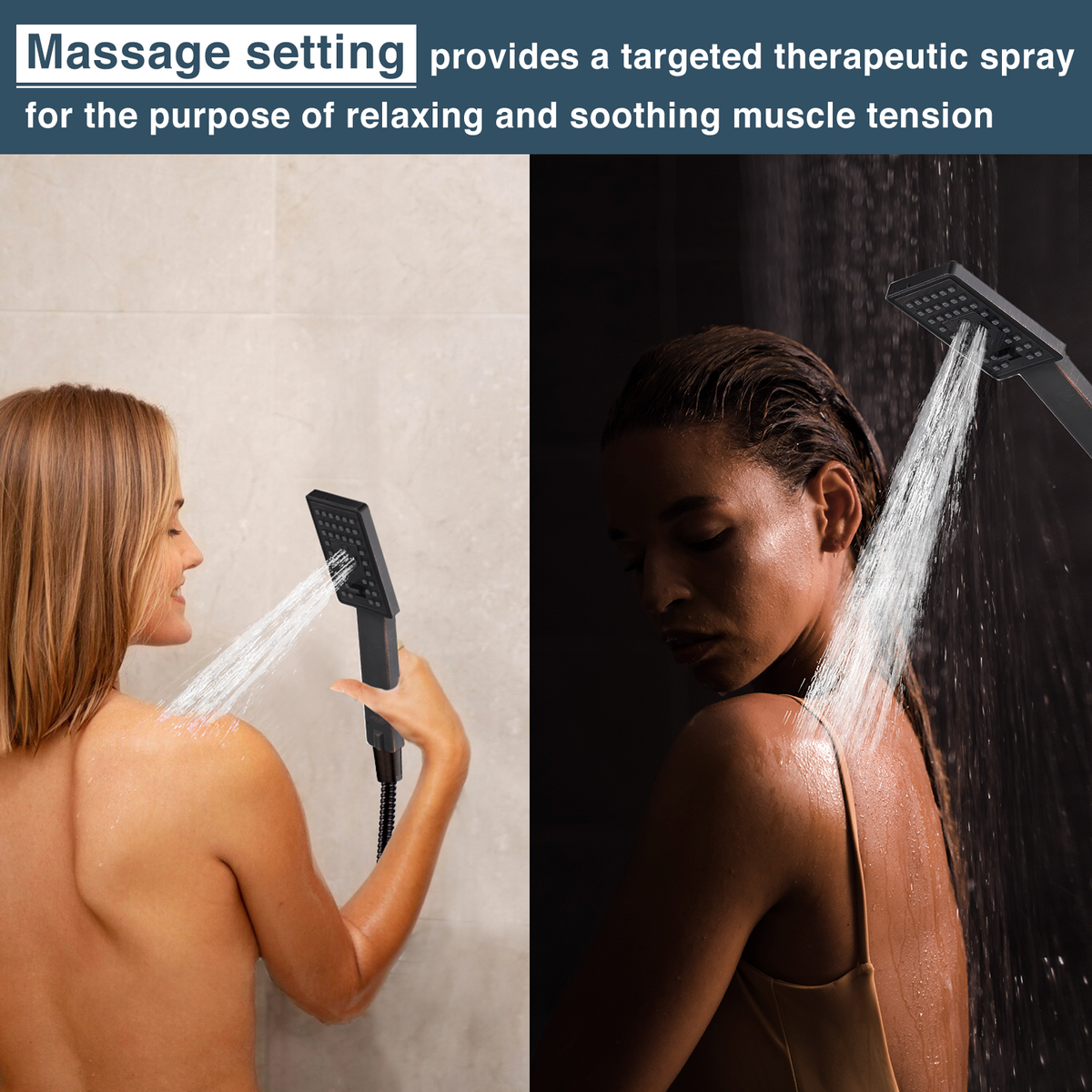Square 3-Spray Handheld Shower Head Set with Hose and Shower Arm Mount Bracket