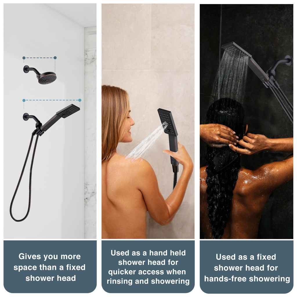 Square 3-Spray Handheld Shower Head Set with Hose and Shower Arm Mount Bracket