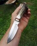 Hunter Knife – 9" D2 Steel Blade with Antler Horn Handle & Brass Guard