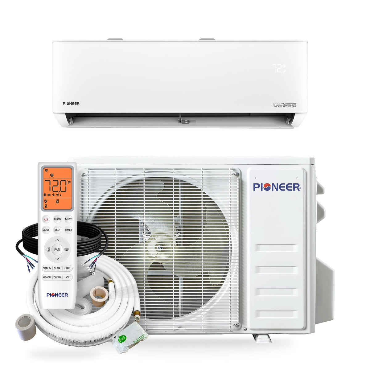 Pioneer® Quantum Hyperformance™ 12,000 BTU 25 SEER2 230V High-Wall Ductless Energy-Star Mini-Split Air Conditioner Inverter Hyper Heat Pump Full Set
