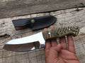 Custom Handmade D2 Steel Hunting Knife with Mountain Sheep Horn Handle – 8.5" | KBS Knives