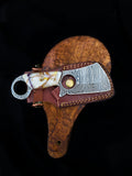Custom Handmade Damascus Steel Mini Finger Hole Cleaver Knife