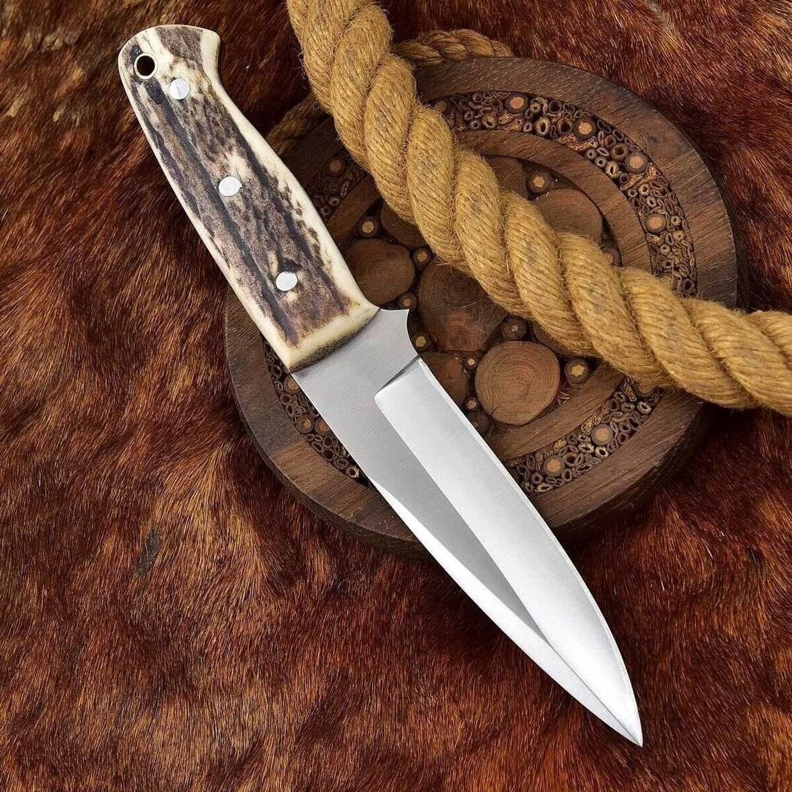 Custom Handmade Fixed Blade Skinning Knife with Leather Sheath