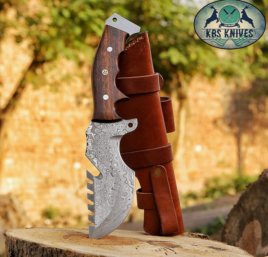 Weyland Tracker Knife – Handmade Damascus Survival Blade with Rosewood Handle
