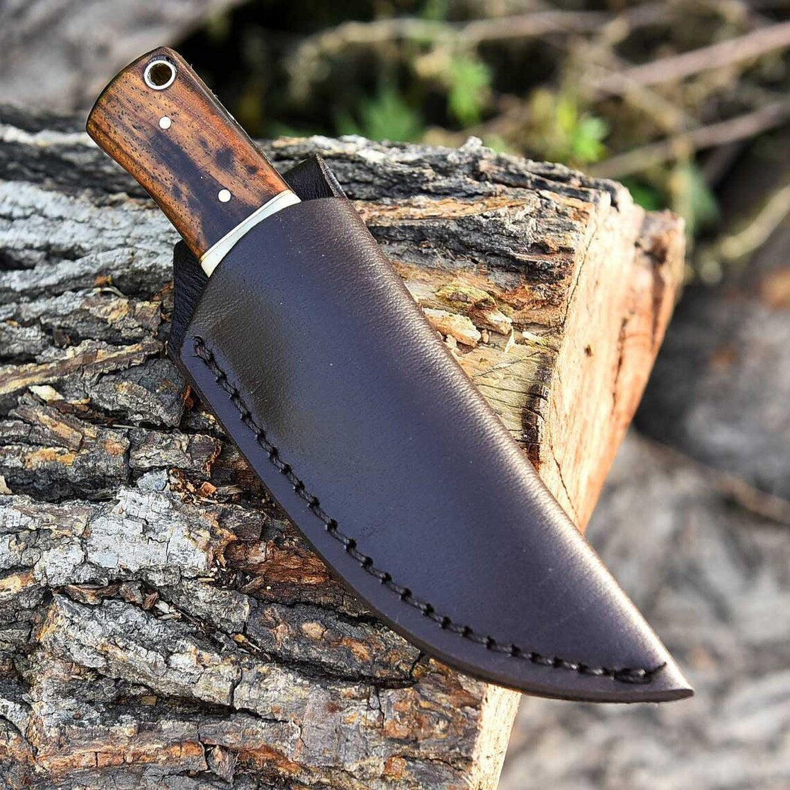 EDC Custom Handmade Damascus Steel Skinning Blade with Rosewood & Bone Handle, 6.25-inch