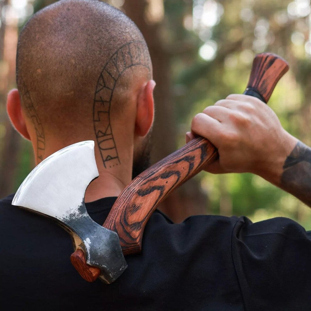 1095 Steel Blade Custom Handcrafted Tomahawk | Rosewood Handle with Leather Wrap & Sheath |  | Durable Axe for Outdoor Adventures by KBS Knives