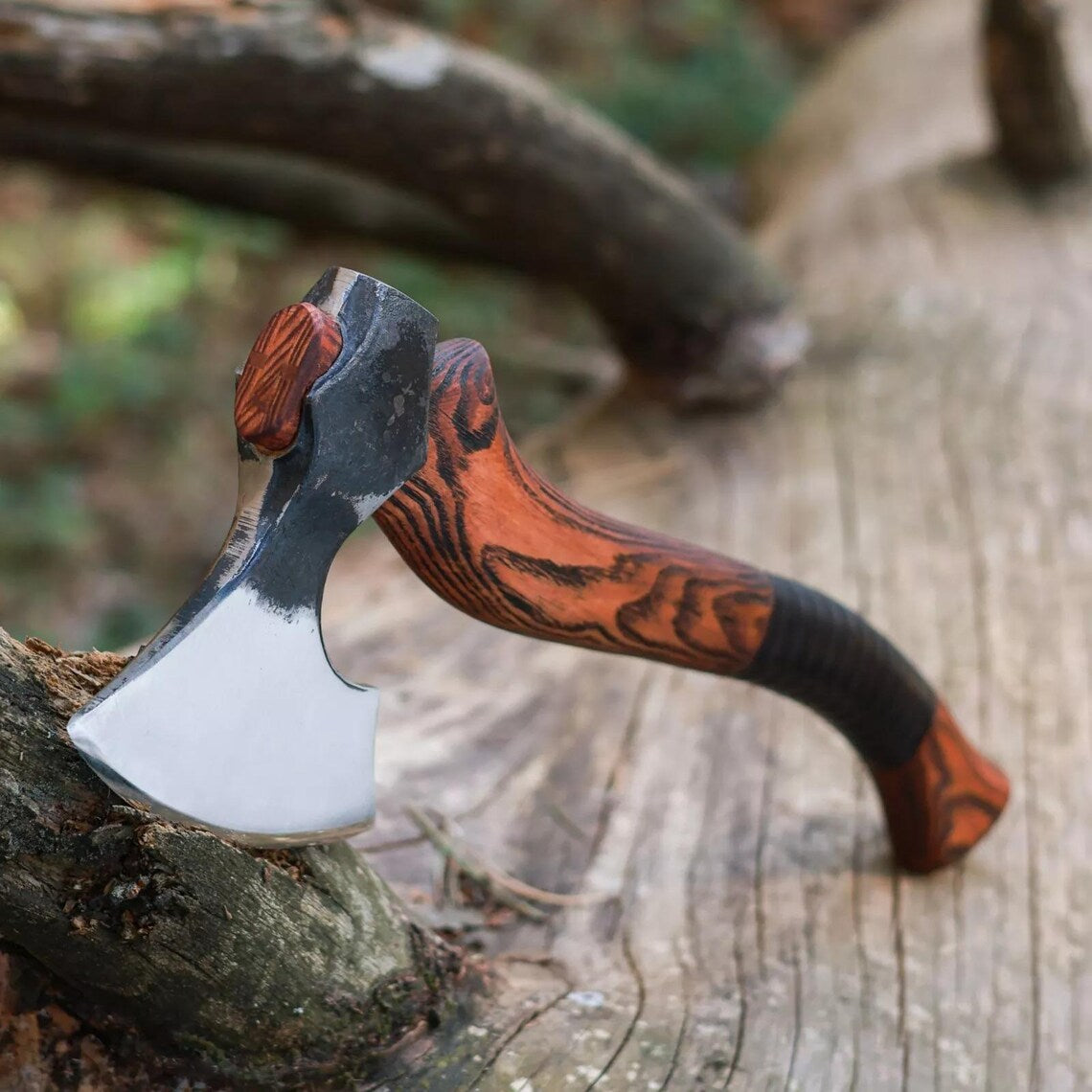 1095 Steel Blade Custom Handcrafted Tomahawk | Rosewood Handle with Leather Wrap & Sheath |  | Durable Axe for Outdoor Adventures by KBS Knives