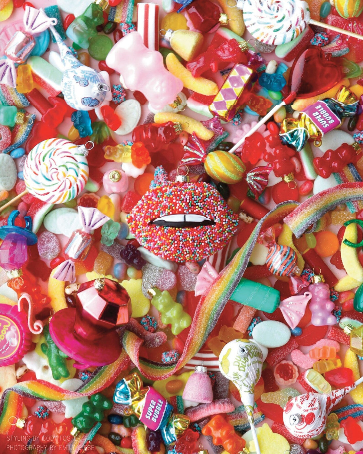 Candy Sprinkled Lips Glass Ornament