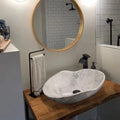 Carrara White Marble Wavy Designer Above Vanity Bathroom Sink (L)24" (W)14" (H)6"