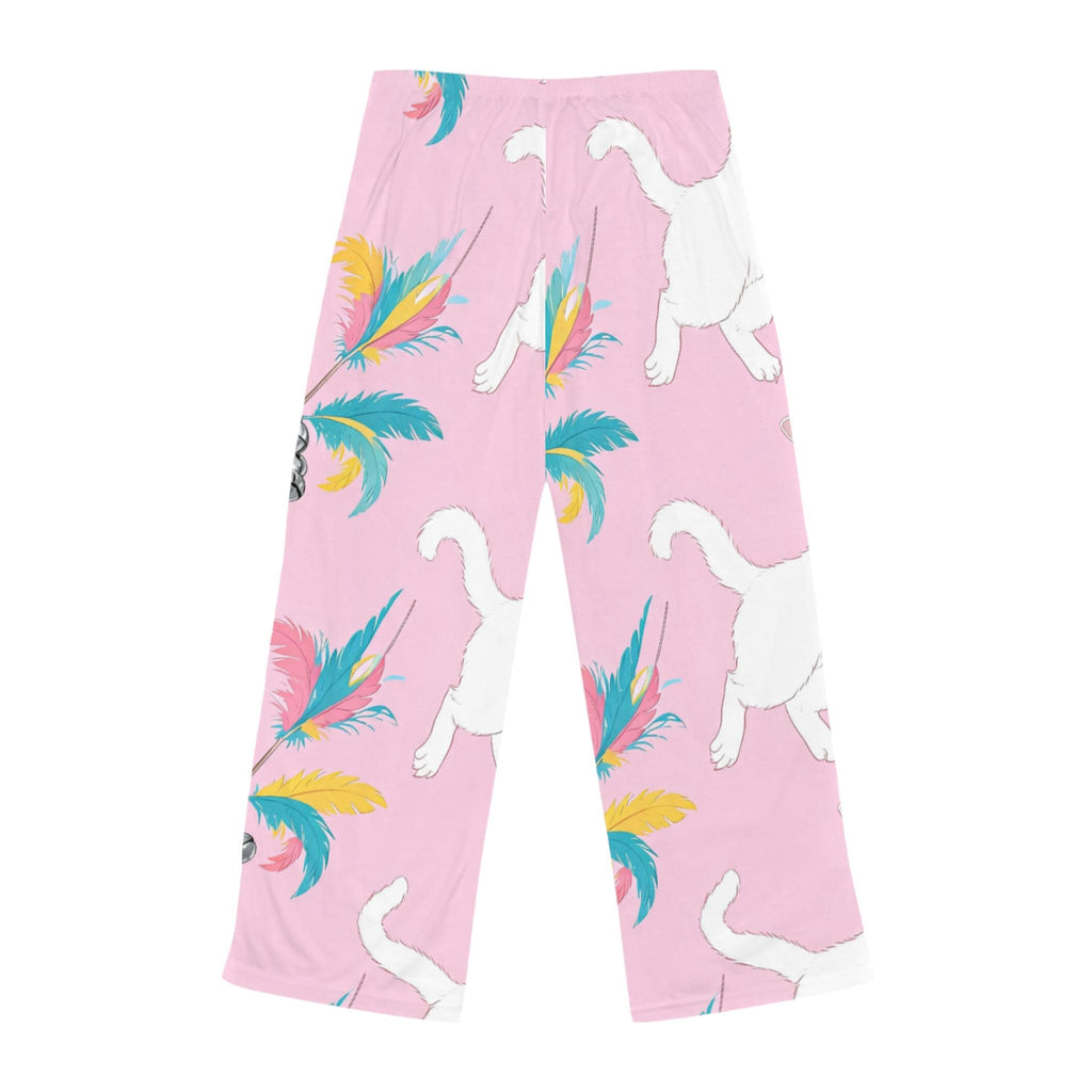 White Cat Pattern pajama pants | pink all-over print, playful feline design