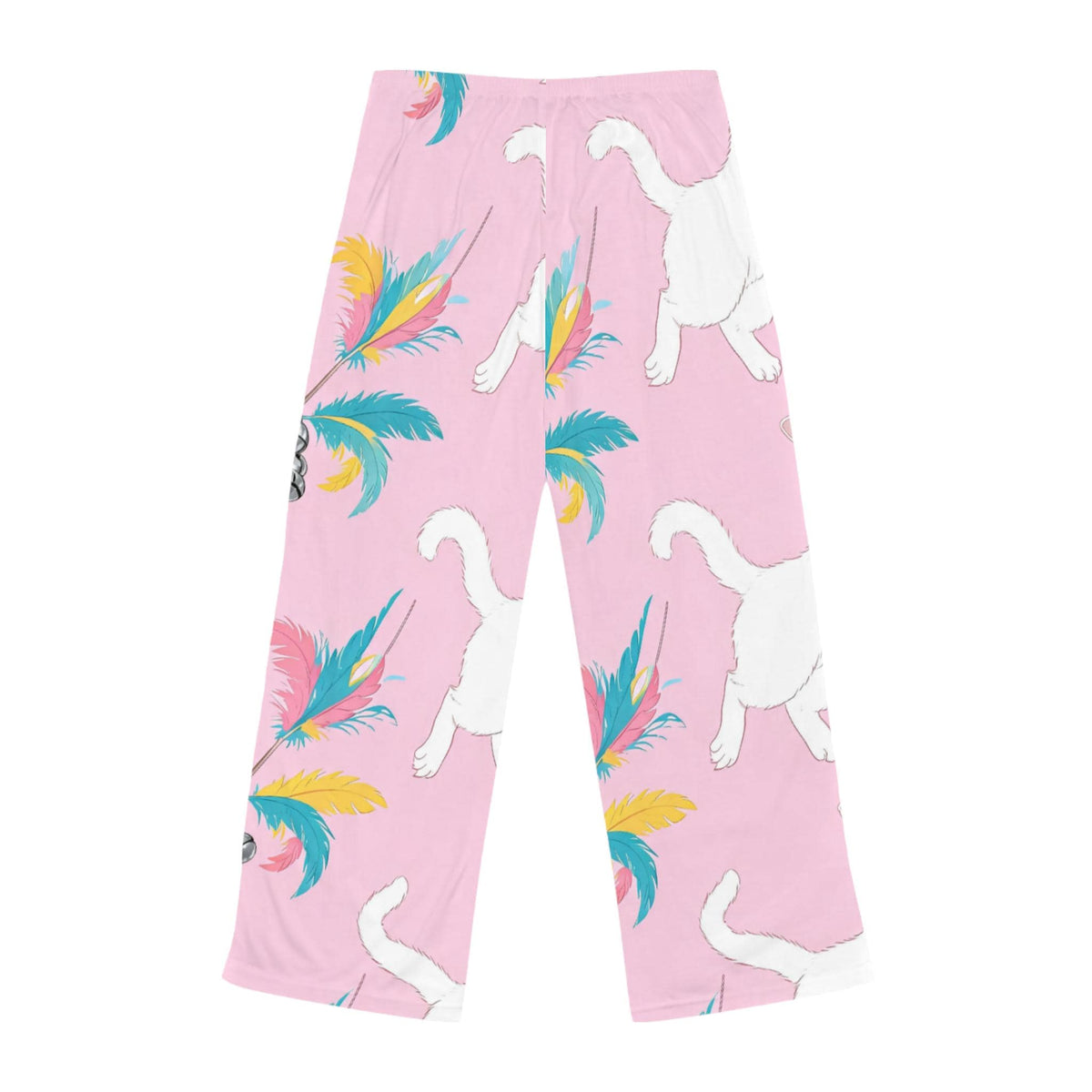 White Cat Pattern pajama pants | pink all-over print, playful feline design